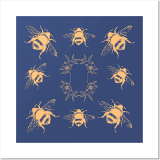 Bumblebees pattern - Illustration in yellow Posters and Art